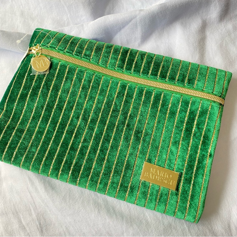 Mario Badescu Zipper Makeup Bag Gold & Green Velvet